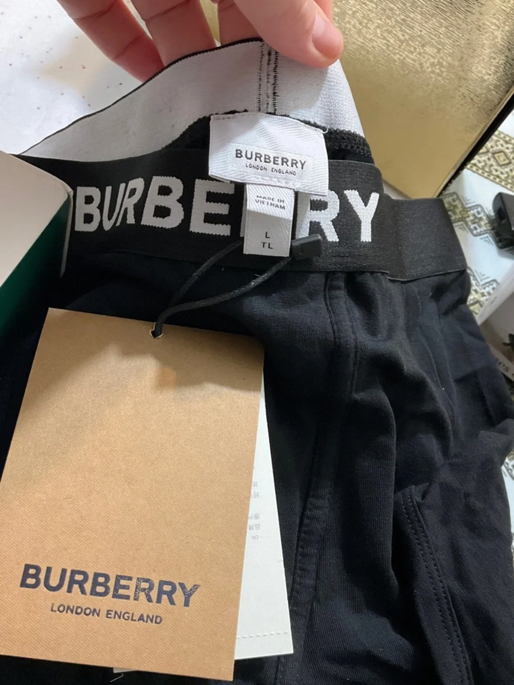 Burberry Black Men’s Cotton Stretch Boxer Briefs with Logo Waistband